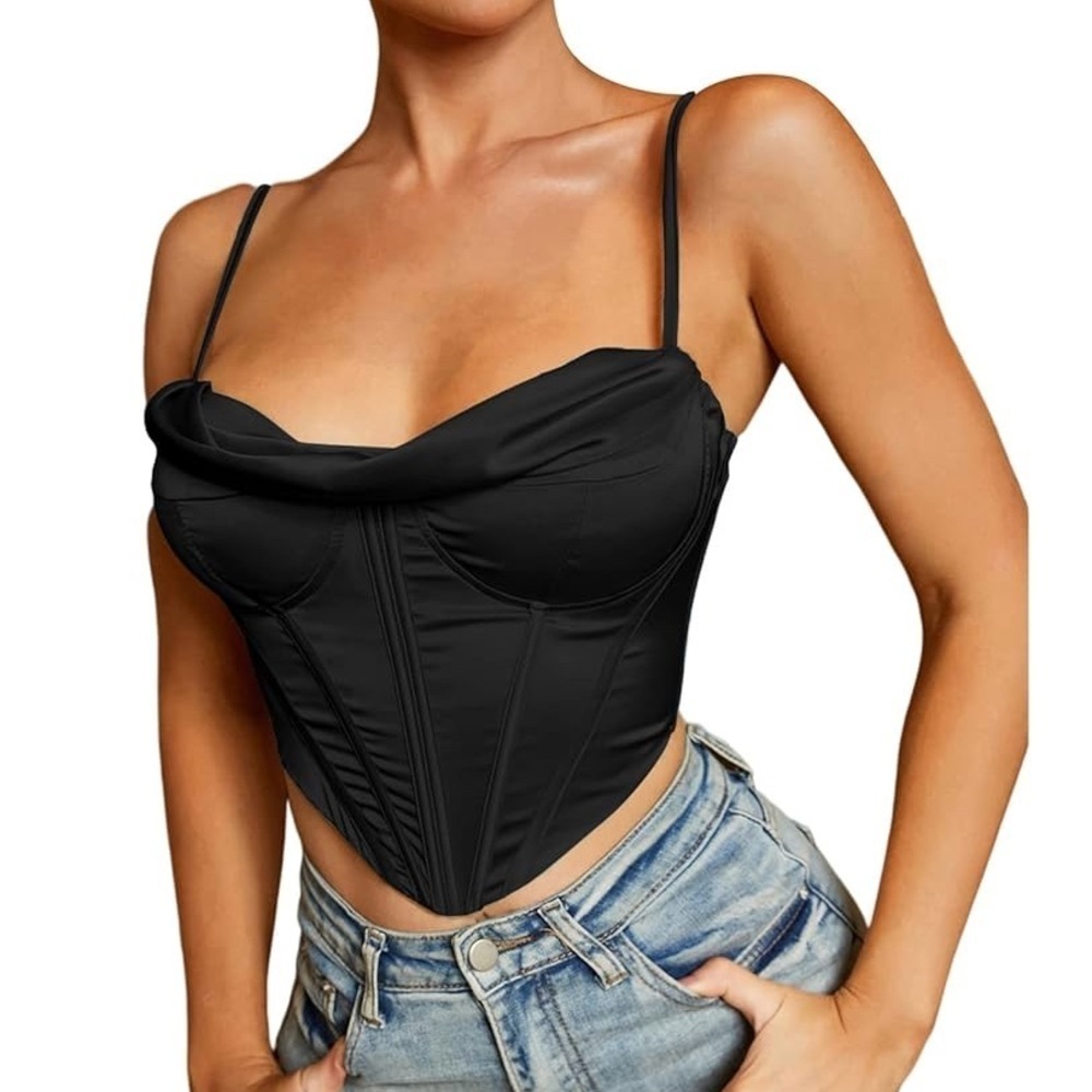 Satin Spaghetti Strap Party Crop Top Zip Back Outfits Corset Y2K